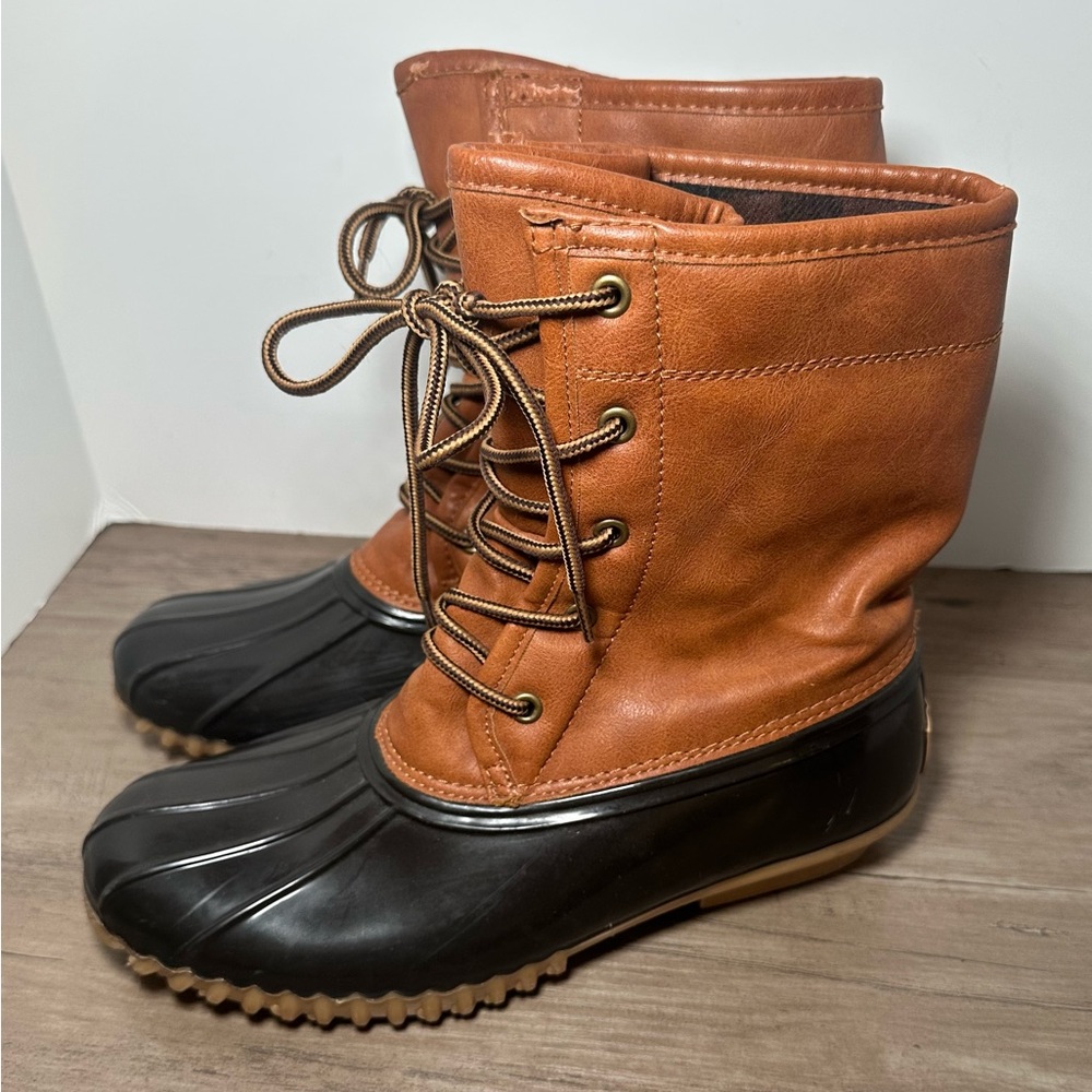Women's Two-Tone Brown and Black Winter Rain Boots